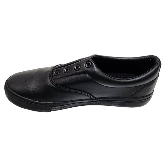 Black Faux Leather Slip-On Sneakers Size 10 US Men Slip Resistant - Picture 9 of 11